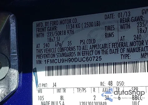 2013 Ford Escape Sel z USA, uszkodzony, nr VIN 1FMCU9H90DUC60725